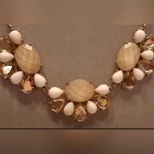 Charming Charlie Necklace Gold Faceted Tear Drop Beige Retro Boho 12"